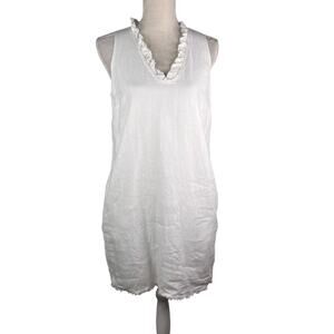 Tommy Bahama White Linen Dress S Pockets Fringe Sleeveless V-Neck Lined